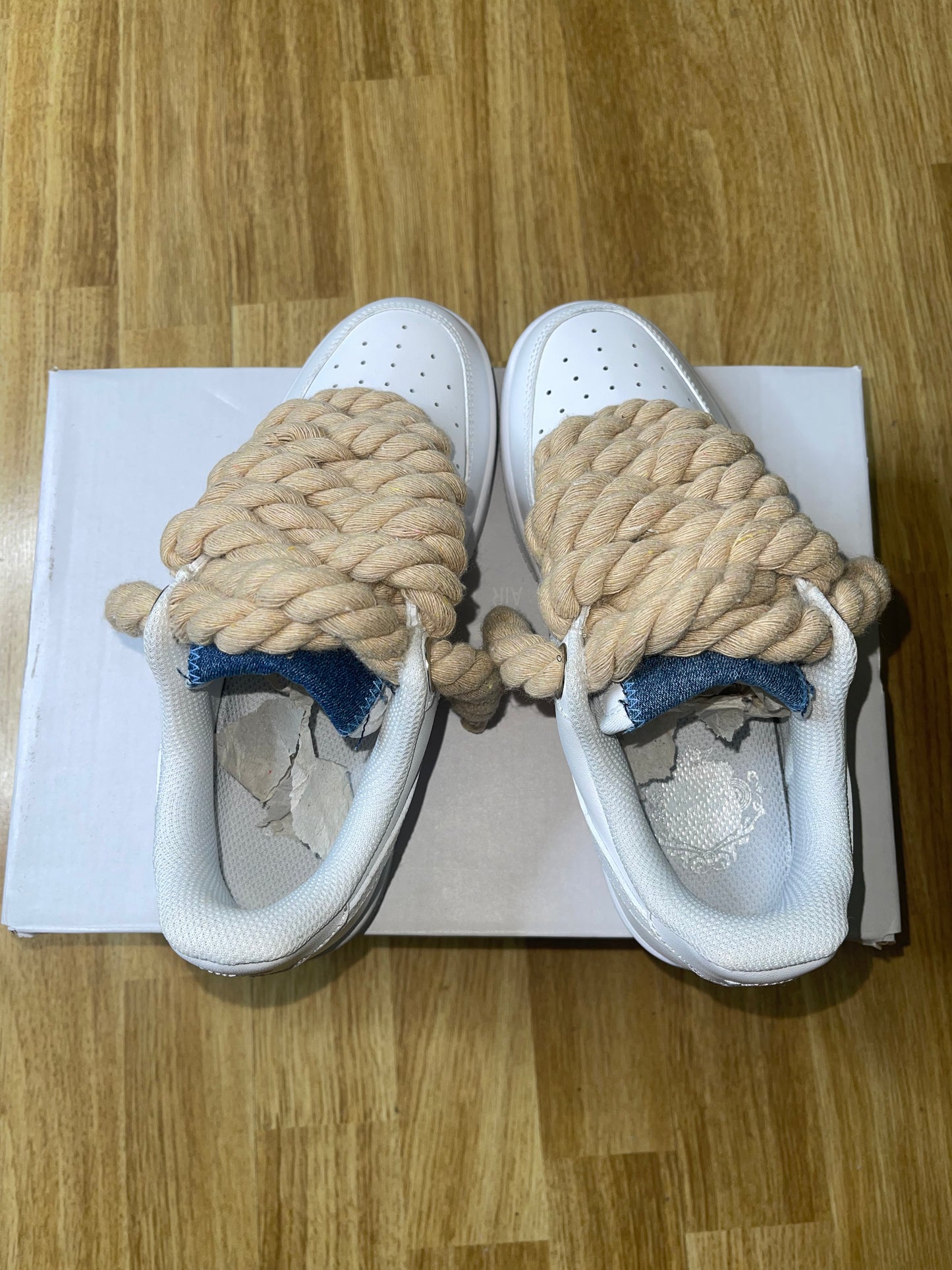 Denim X Tan nike rope lace AF1 - Ropekickz
