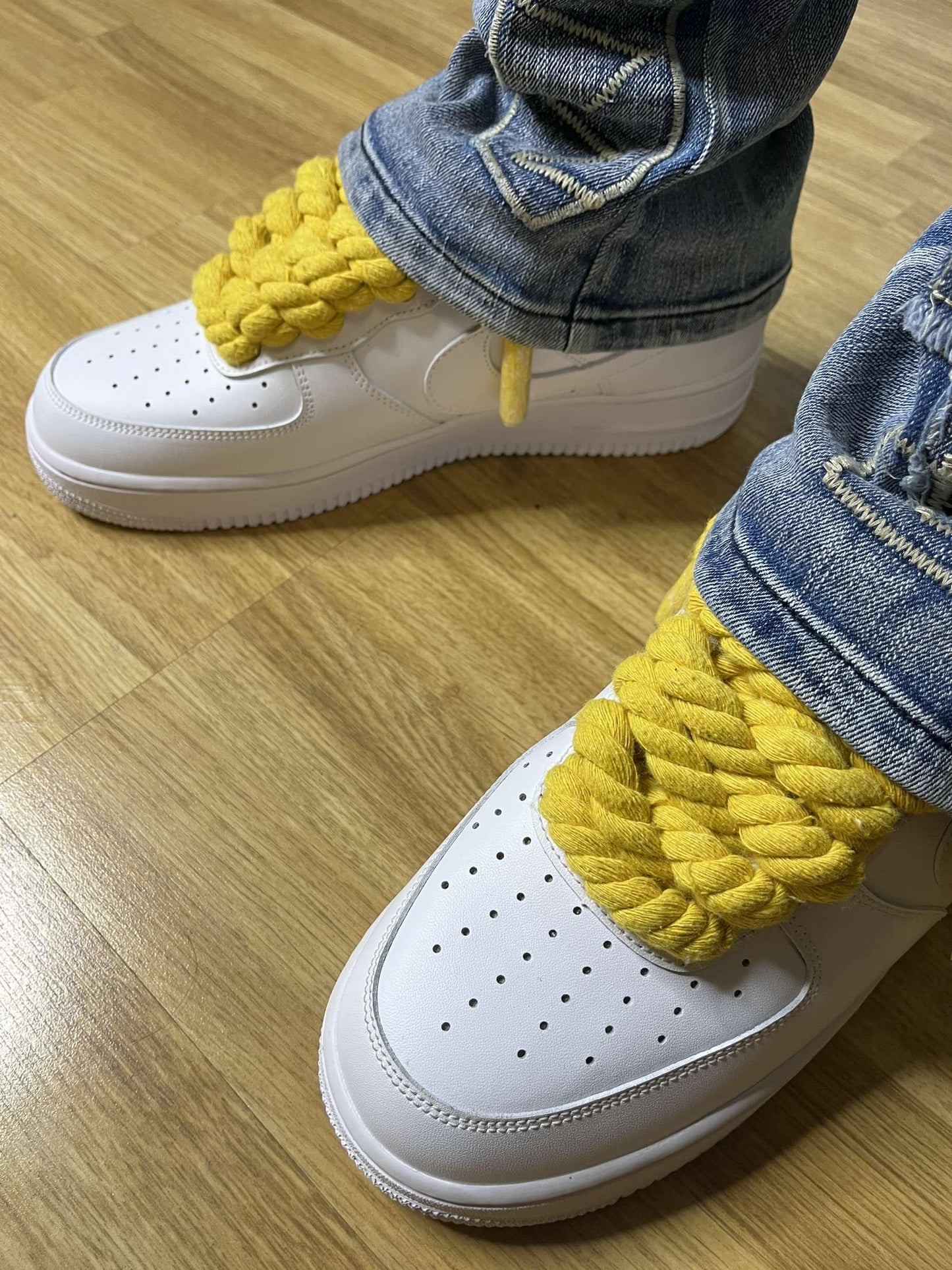 Yellow rope lace AF1 - Ropekickz Chunky nike rope air force 1, front view