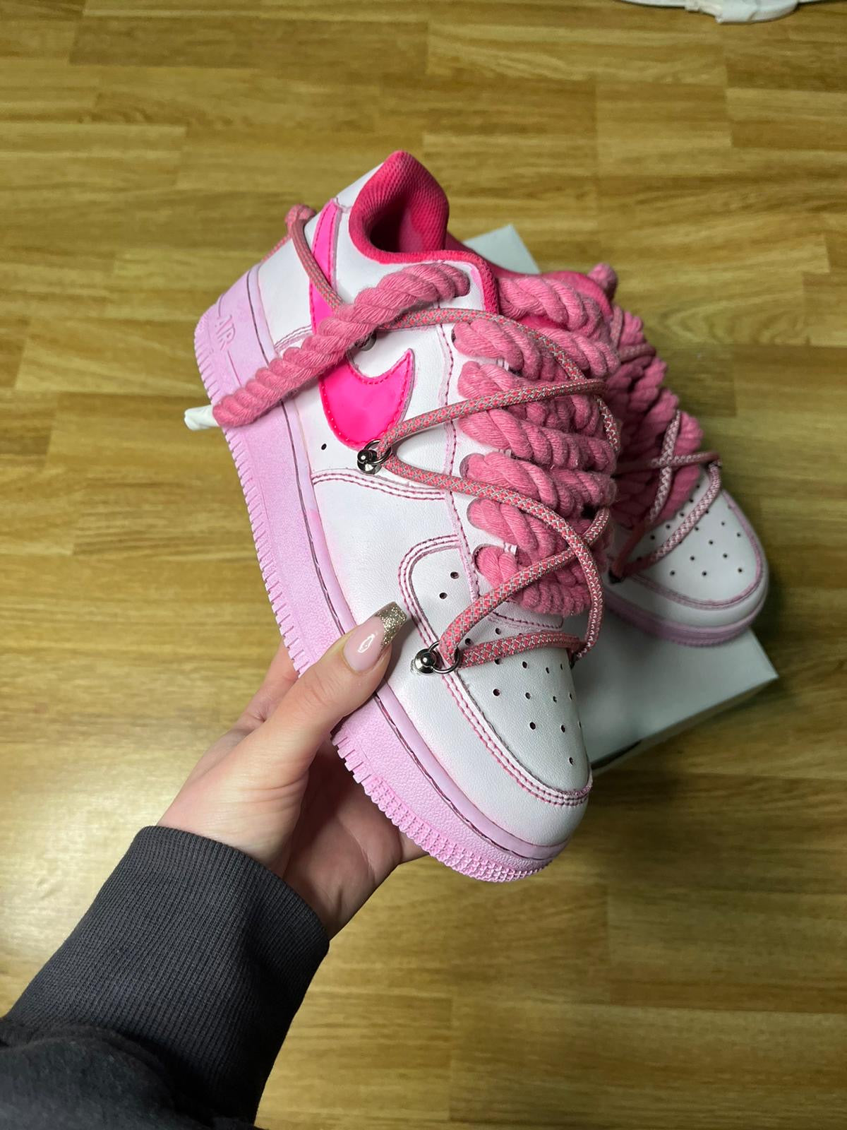 Pink nike rope double lace air force 1 - Ropekickz