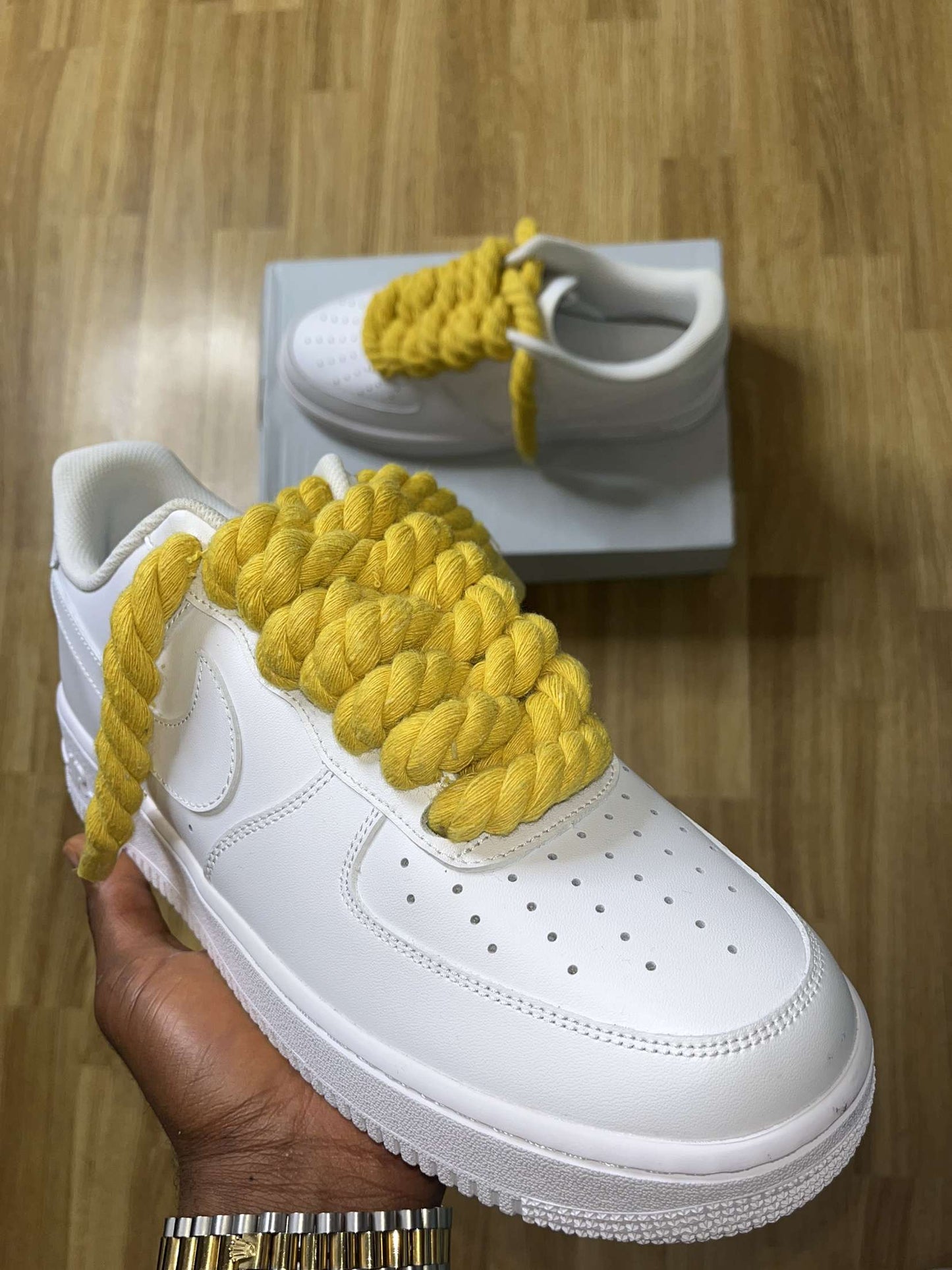 Yellow rope lace AF1 - Ropekickz Chunky nike rope air force 1, front view